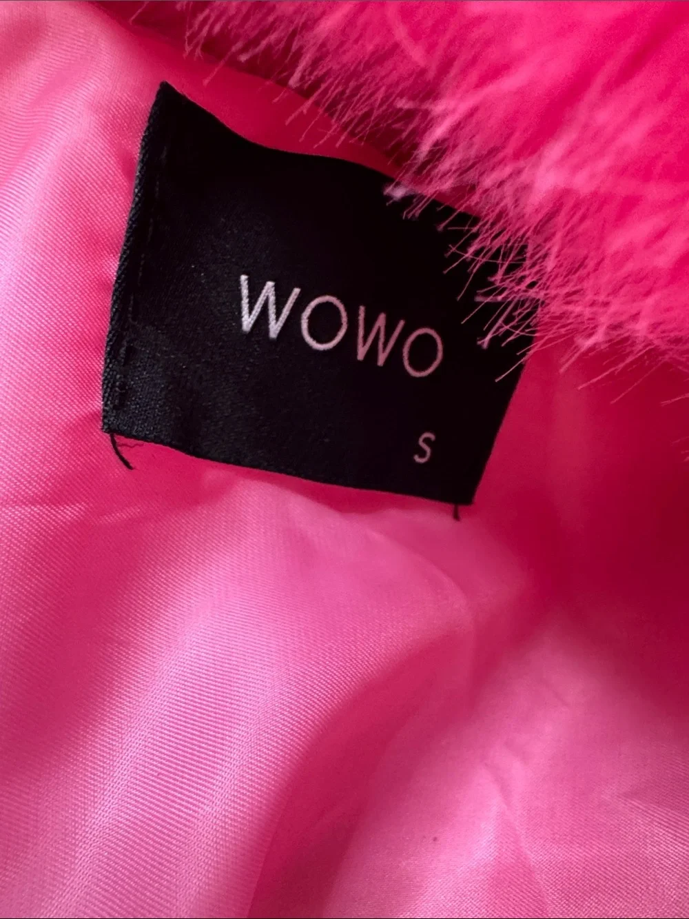 Wowo Hot Pink Faux Fur Hooded cropped teddy Jacket Small